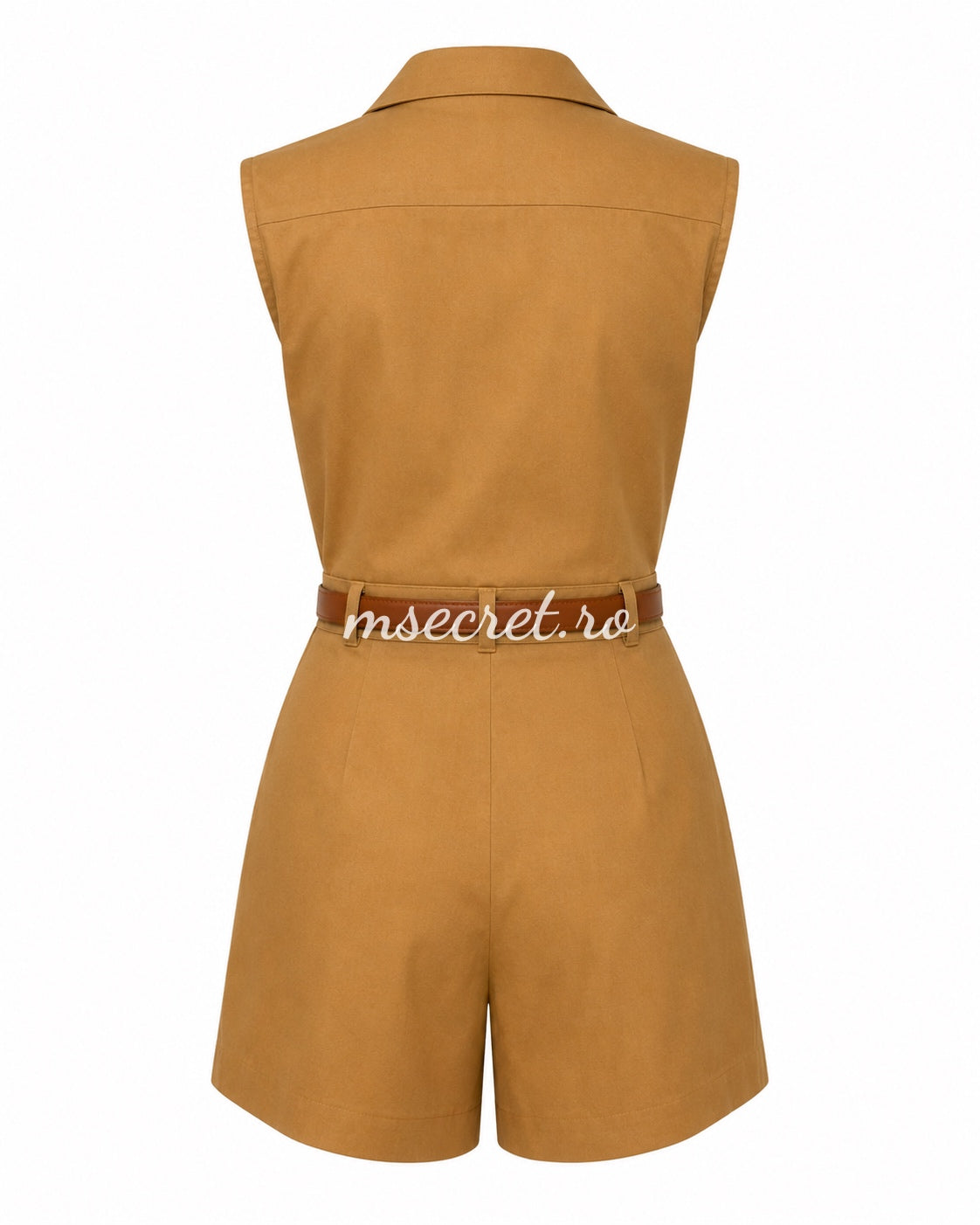 Compleu maro din in cu vesta fara maneci si pantaloni scurti