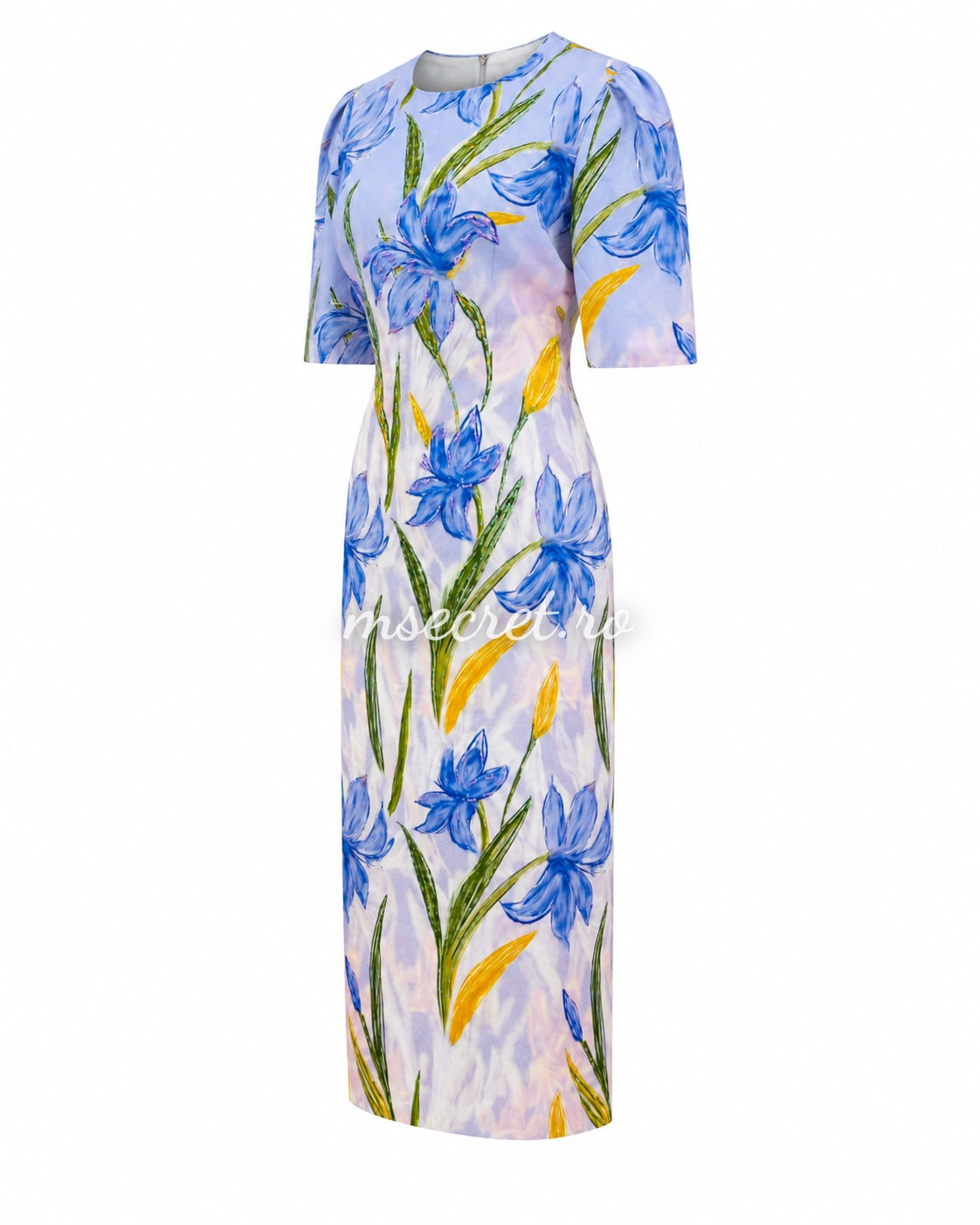 Rochie midi cu imprimeu floral albastru