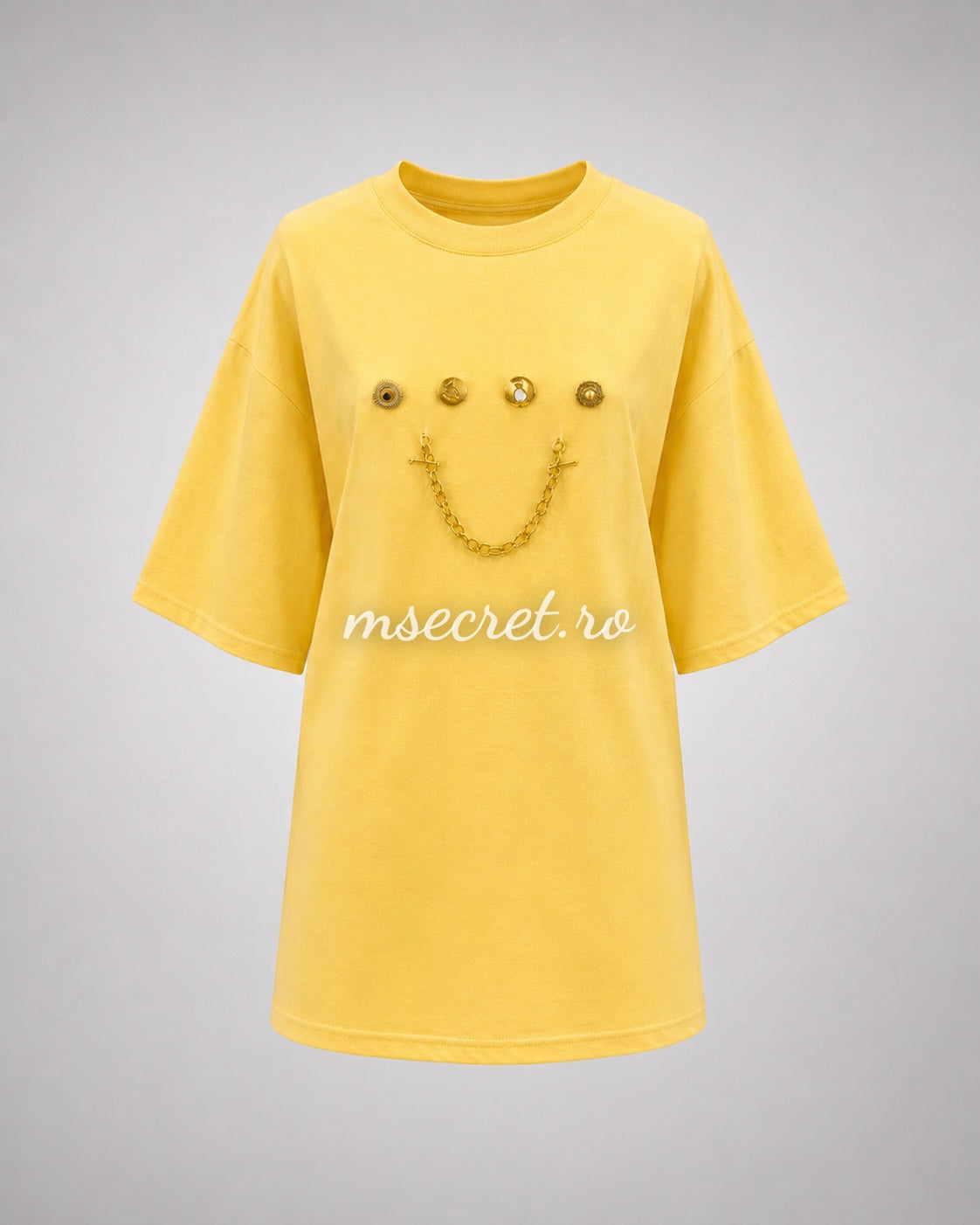 Tricou galben din bumbac cu detalii aurii