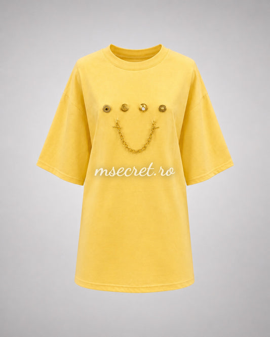 Yellow cotton t-shirt with gold details