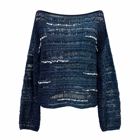 Bluza din lana albastra cu perle si cristale