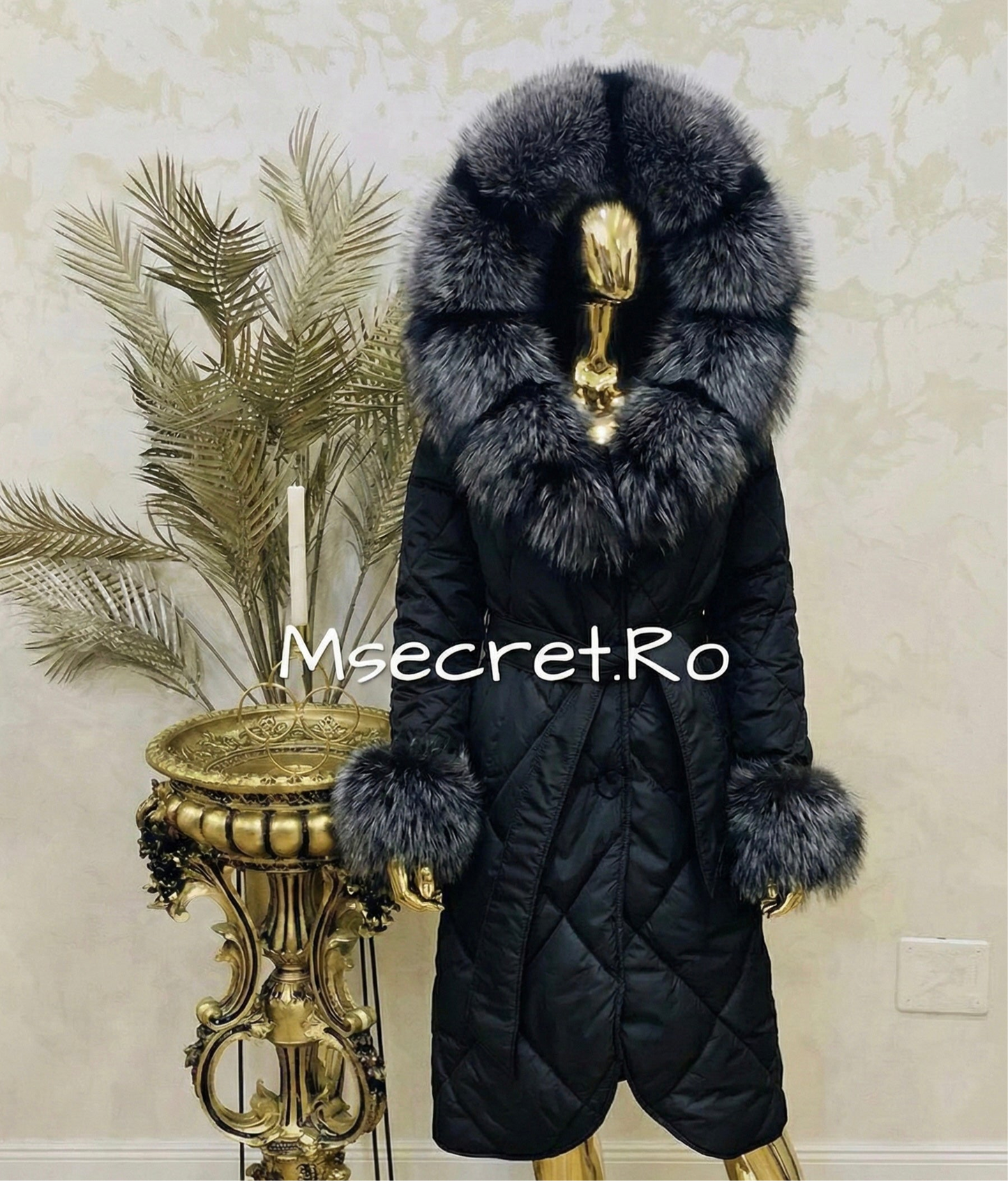 Black waterproof jacket with natural fur