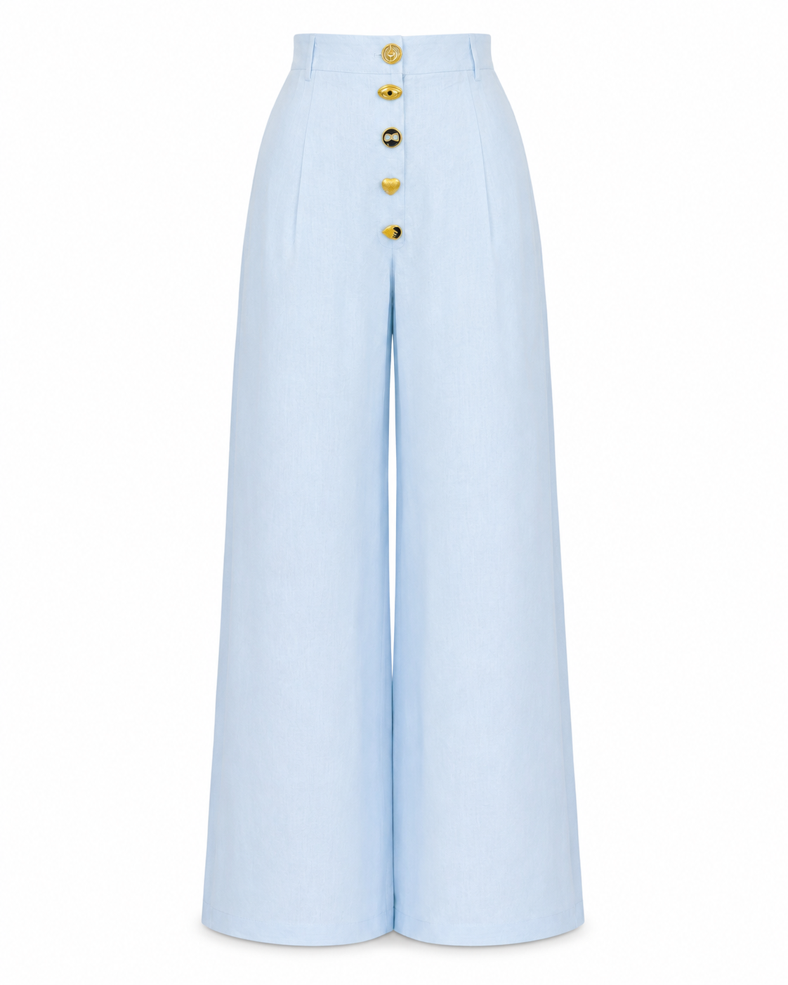 Compleu din in bleu cu vesta fara maneci si pantaloni palazzo