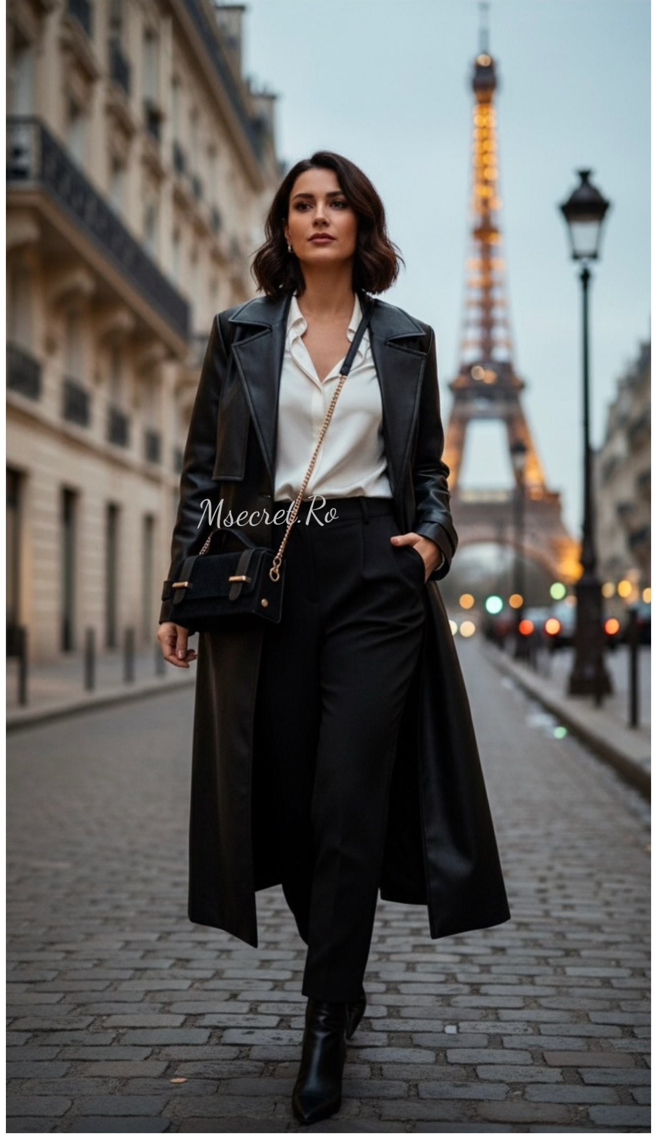 Geanta din piele naturala intoarsa cu accesorii elegante