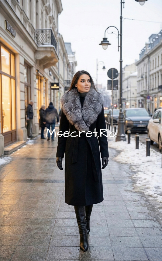 Cashmere wool coat with detachable natural fur