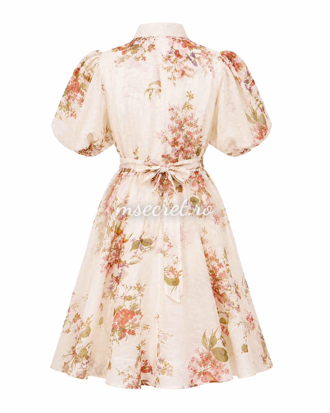 Rochie scurta bej din in cu aplocatii 3D