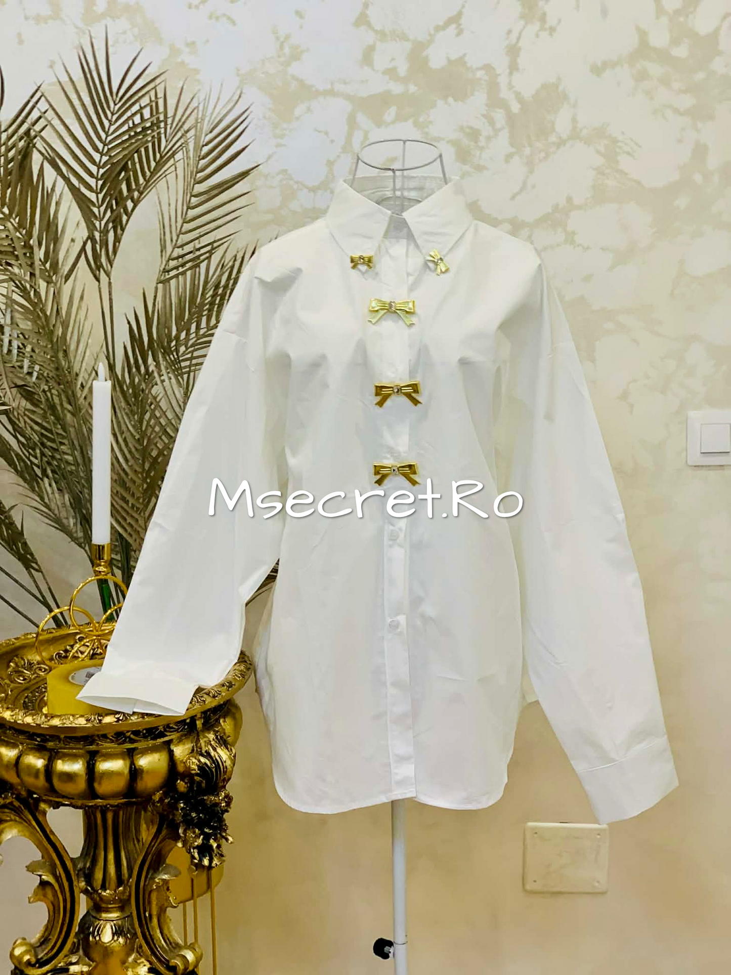 Camasa alba din bumbac cu detalii aurii