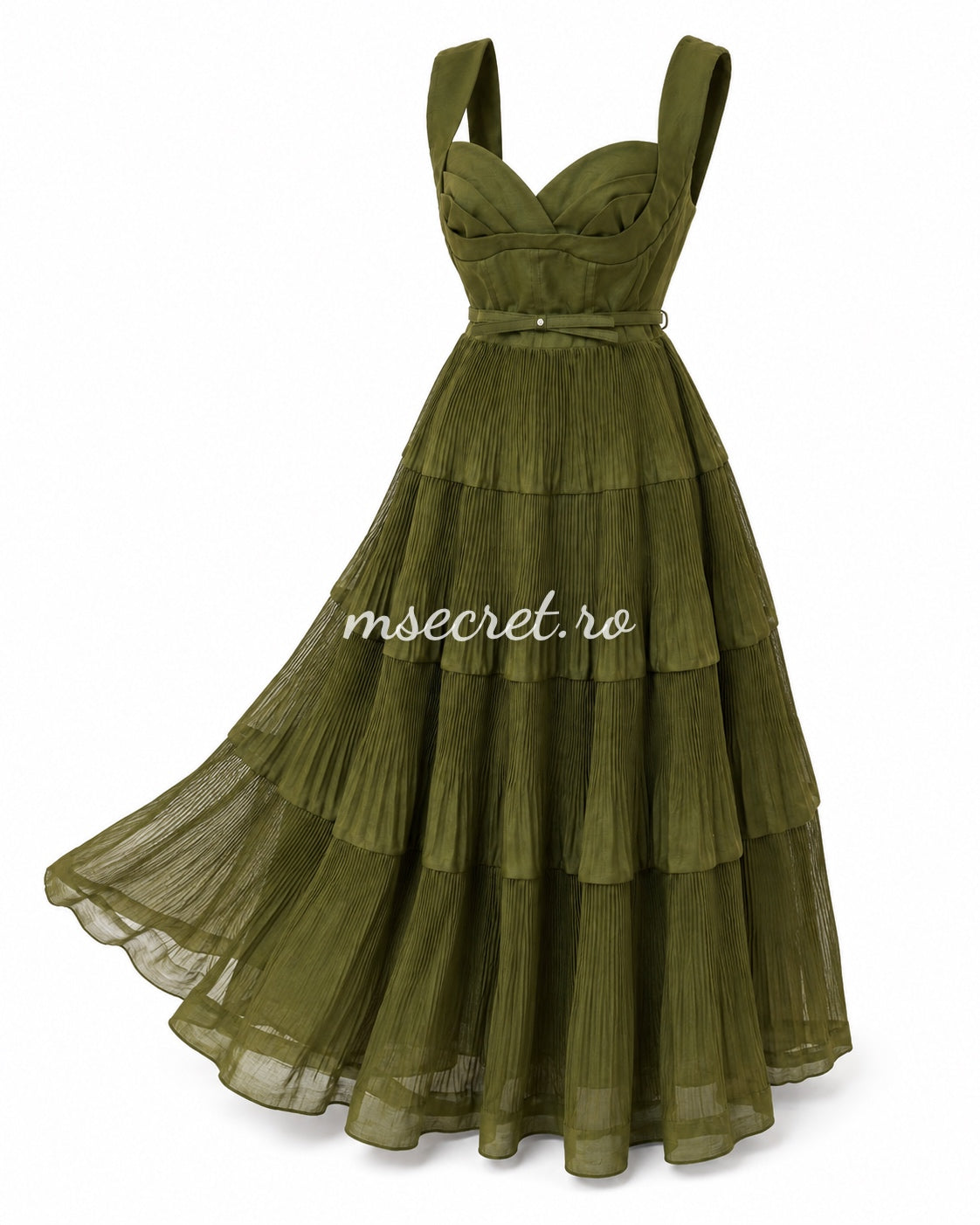 Rochie midi din in verde olive