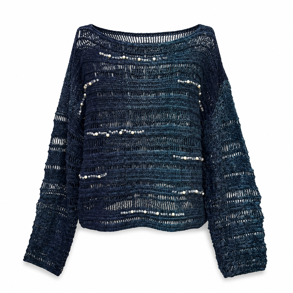 Bluza din lana albastra cu perle si cristale
