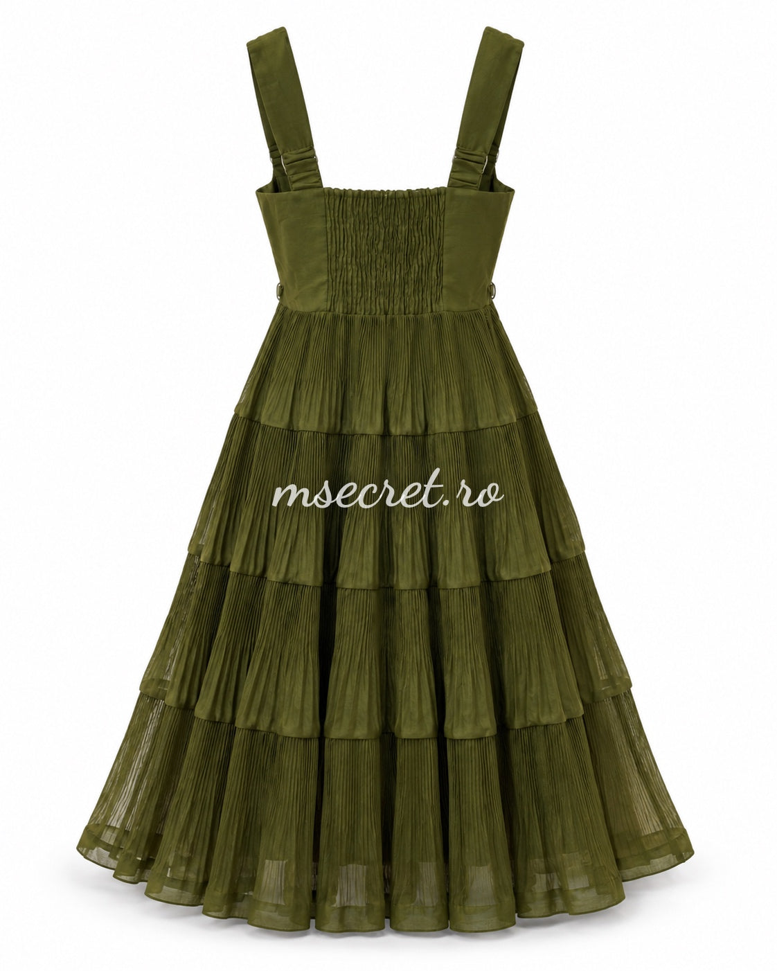 Rochie midi din in verde olive