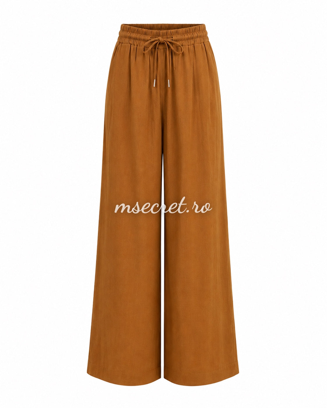 Compleu maro din in cu pantaloni lungi si camasa
