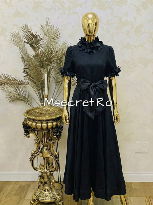 Rochie neagra lunga din in 100%