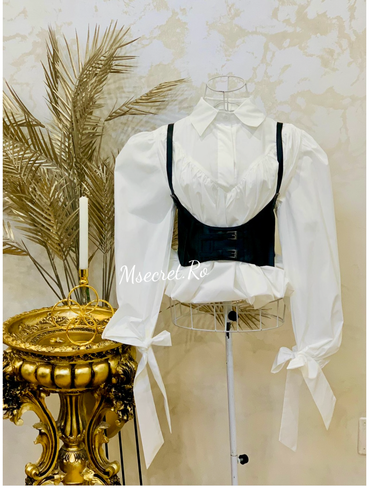 Camasa alba cu maneca lunga si corset