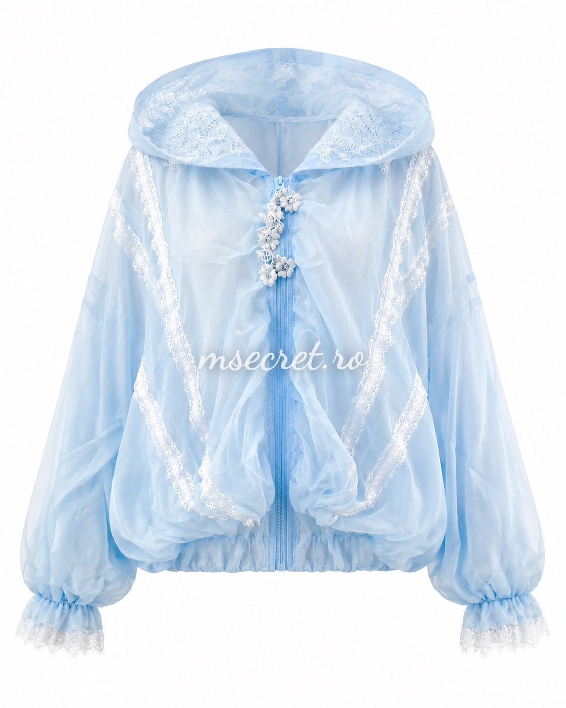 Blue jacket with lace and hood