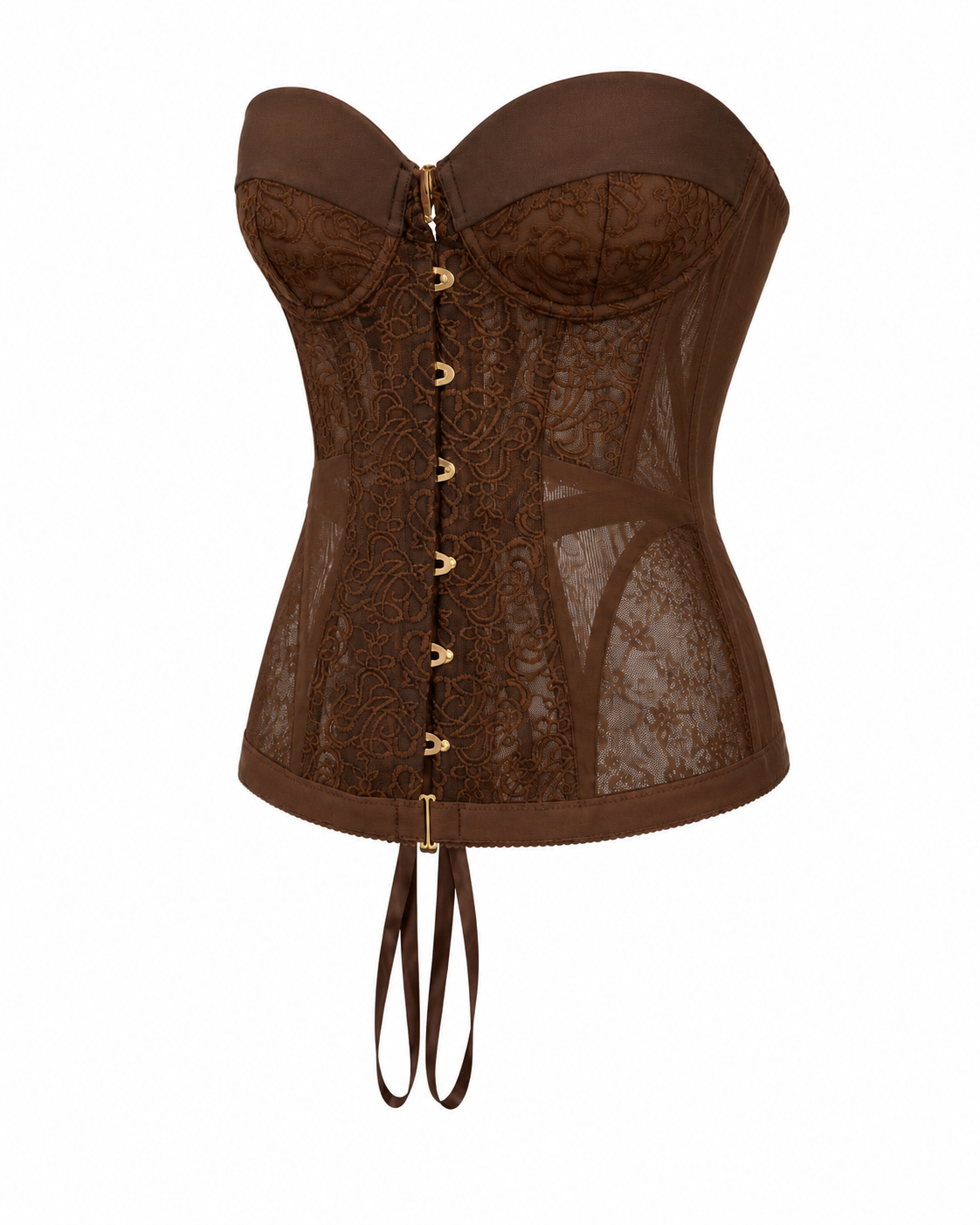 Corset maro din dantela cu cupe