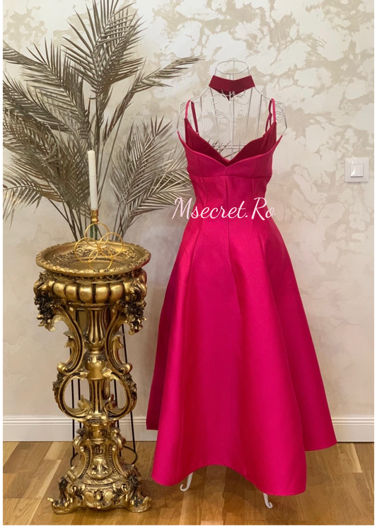 Rochie midi fucsia din tafta