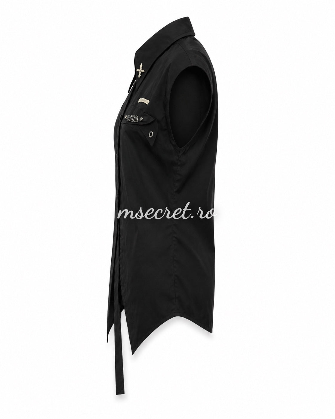 Camasa neagra din bumbac fara maneci cu aplicatii decorative