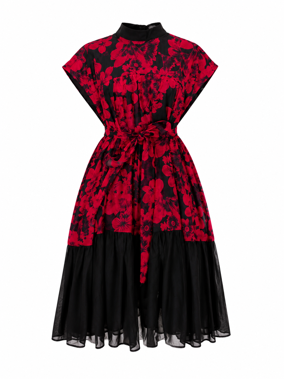 Rochie midi florala cu tiv din voal