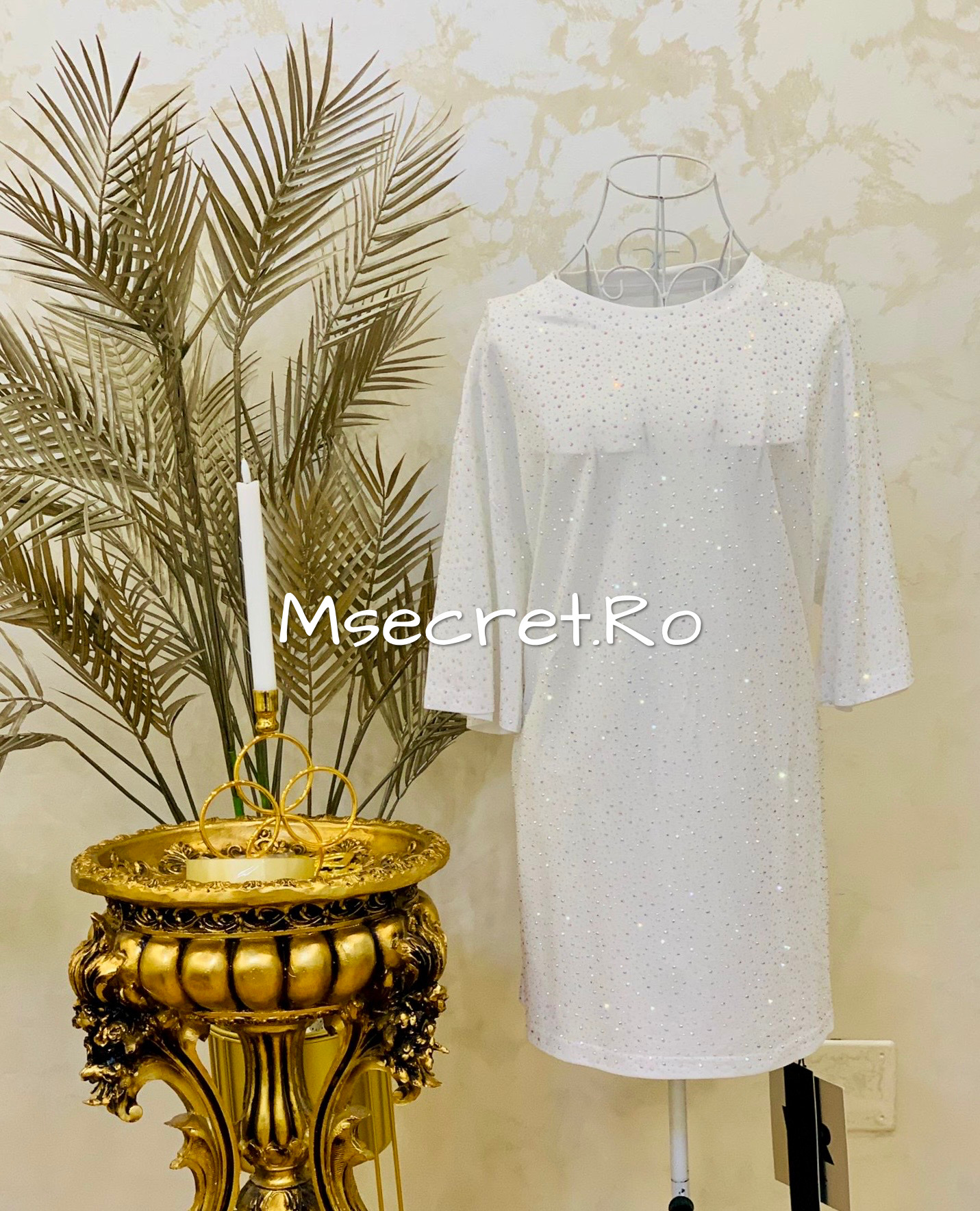 White cotton T-shirt dress with crystals