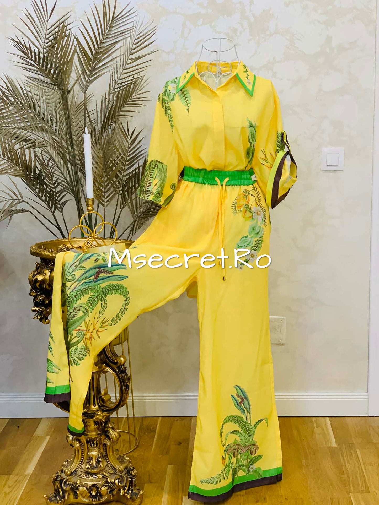 Yellow linen set with shirt and long pants