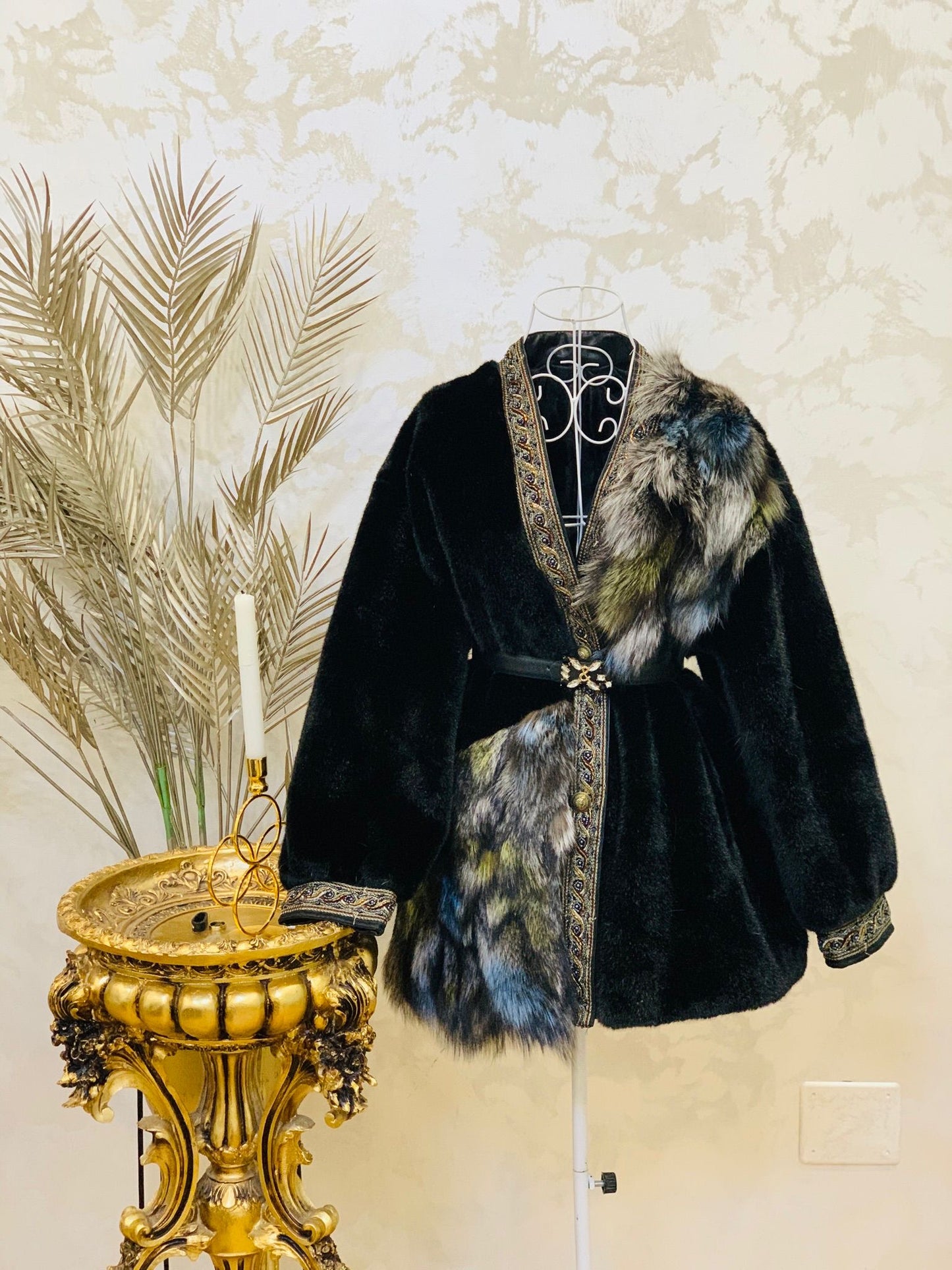 Fox fur coat with traditional motifs