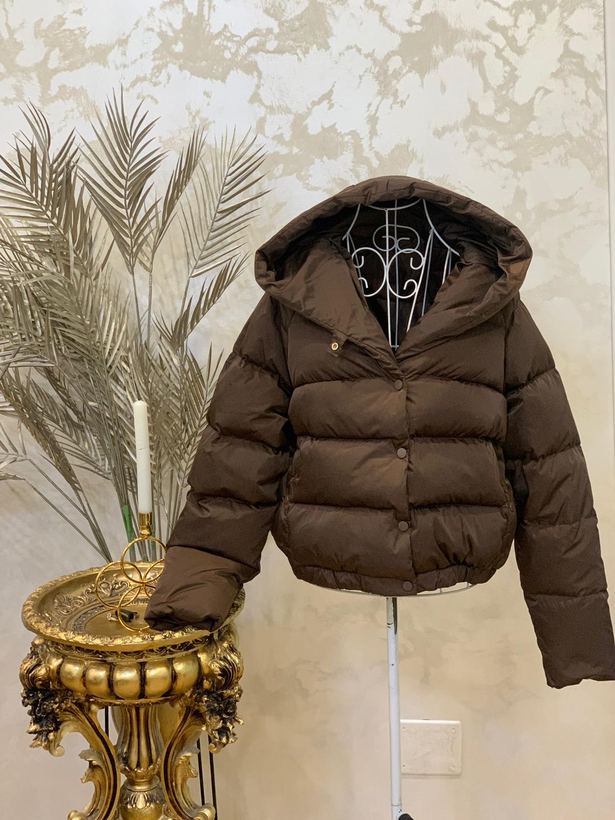 Geaca cu guler de blana de vulpe umpluta cu puf