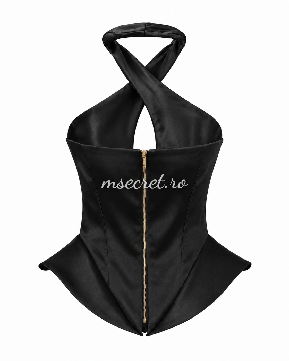 Corset negru elegant satinat – top cu croială sculpturală