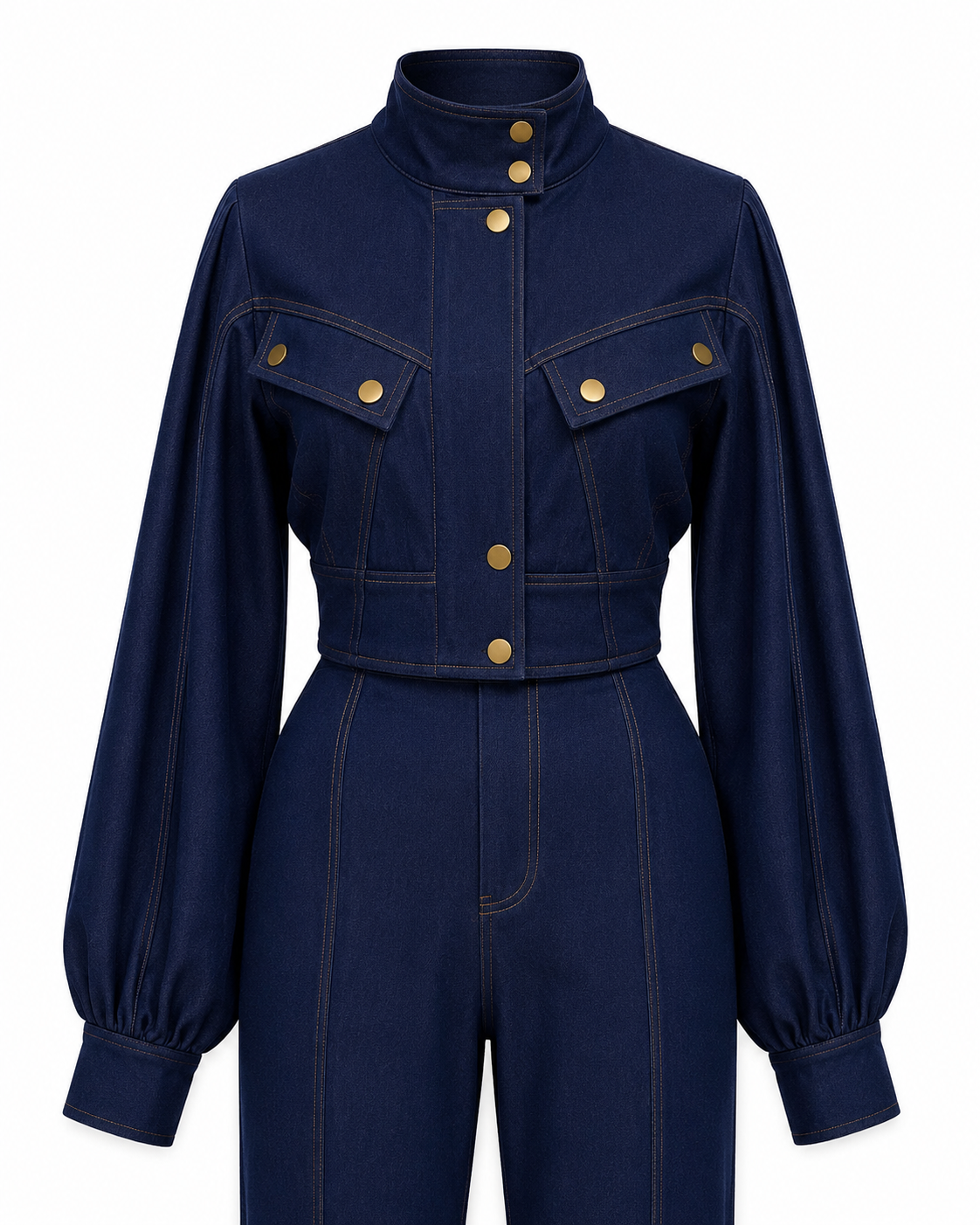 Denim set with jacket and flared jeans