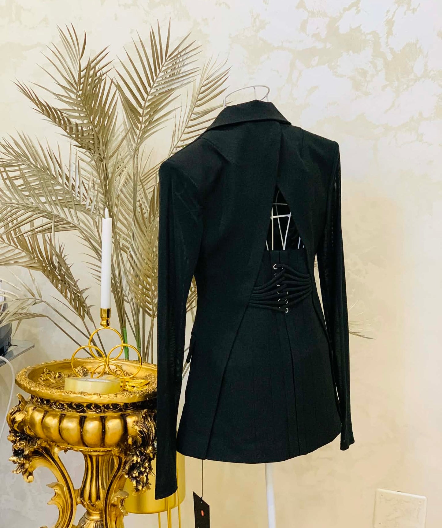 Black blazer with sheer sleeves