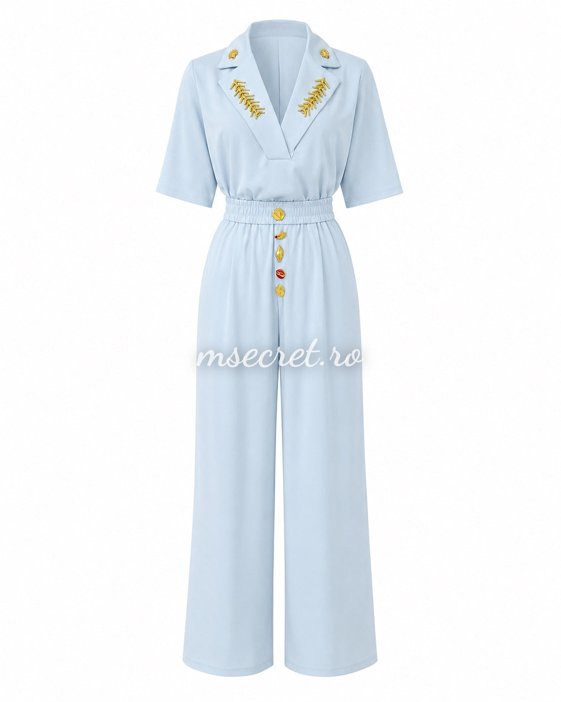 Blue set with blazer-style top and wide-leg trousers