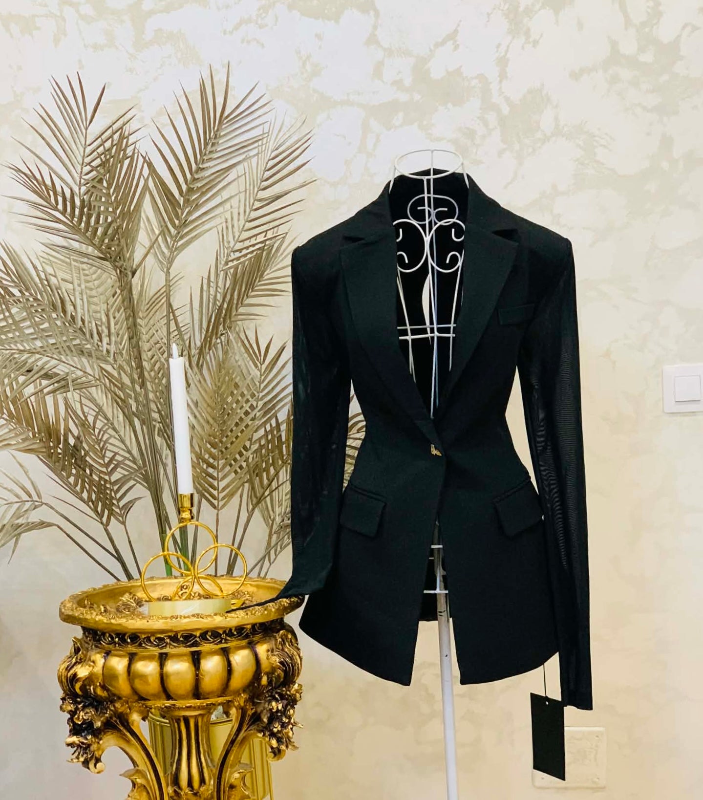 Black blazer with sheer sleeves