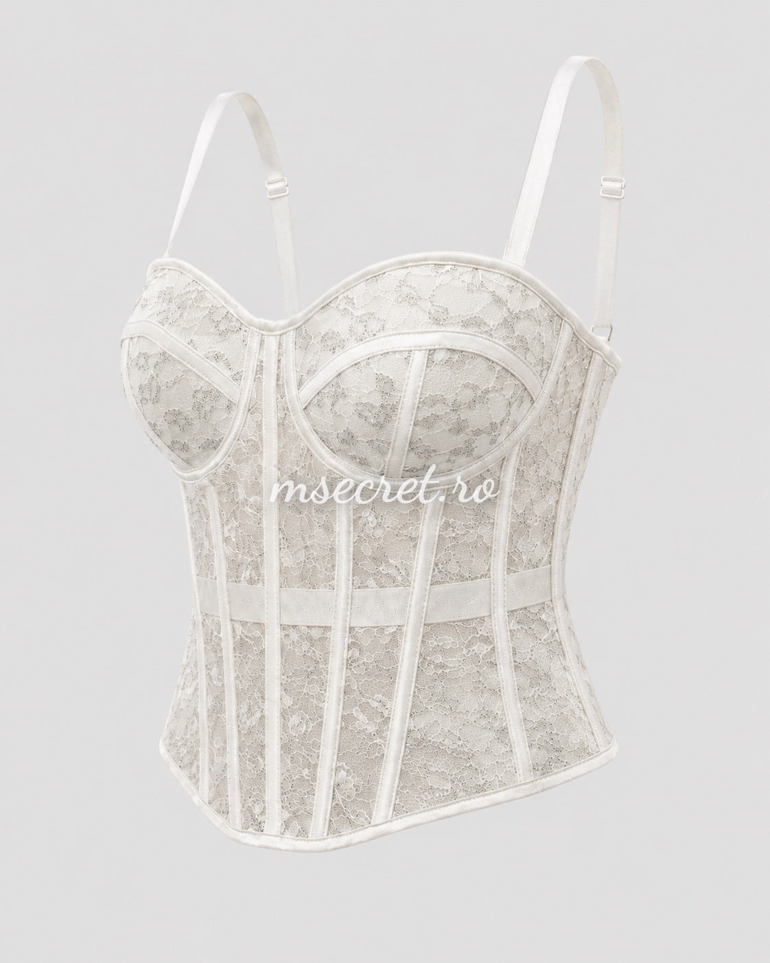 Top corset alb cu bretele si sclipici argintiu