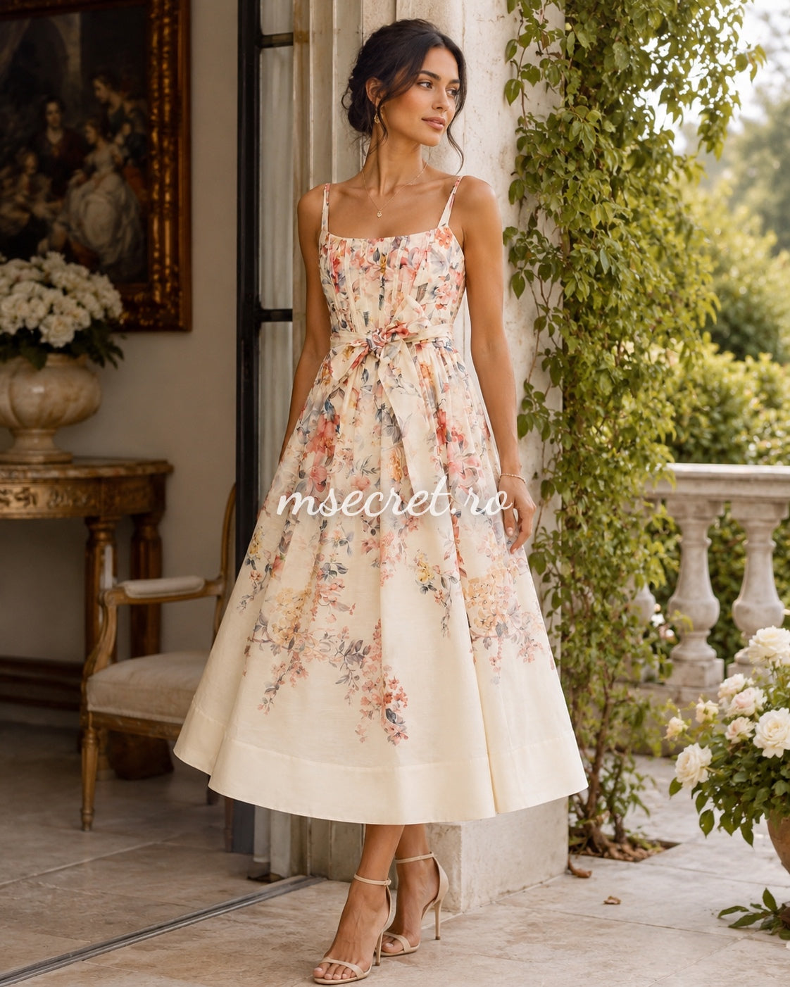 Rochie lunga din in cu imprimeu floral Mira