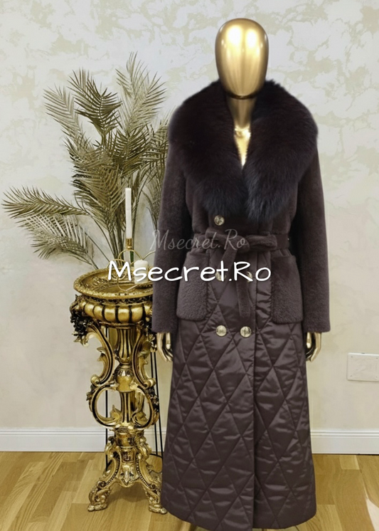 Jacket with fox fur, alcantara, and quilted inserts