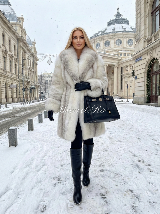 Natural white fox fur coat