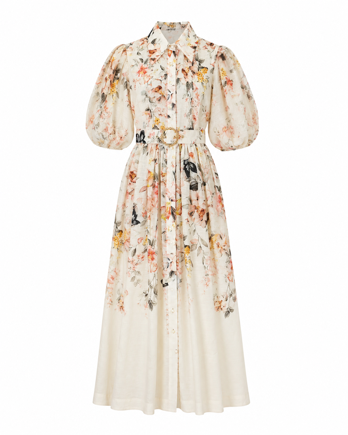 Rochie lunga din in cu imprimeu floral