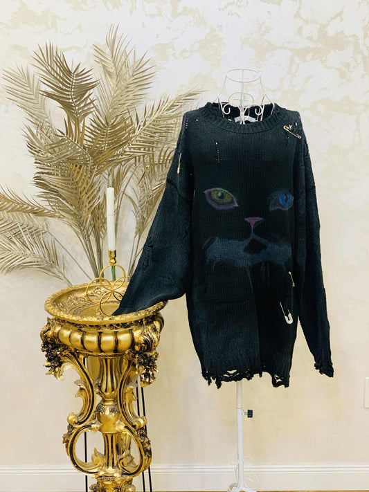 Pulover din lana Oversized cu Detalii Statement