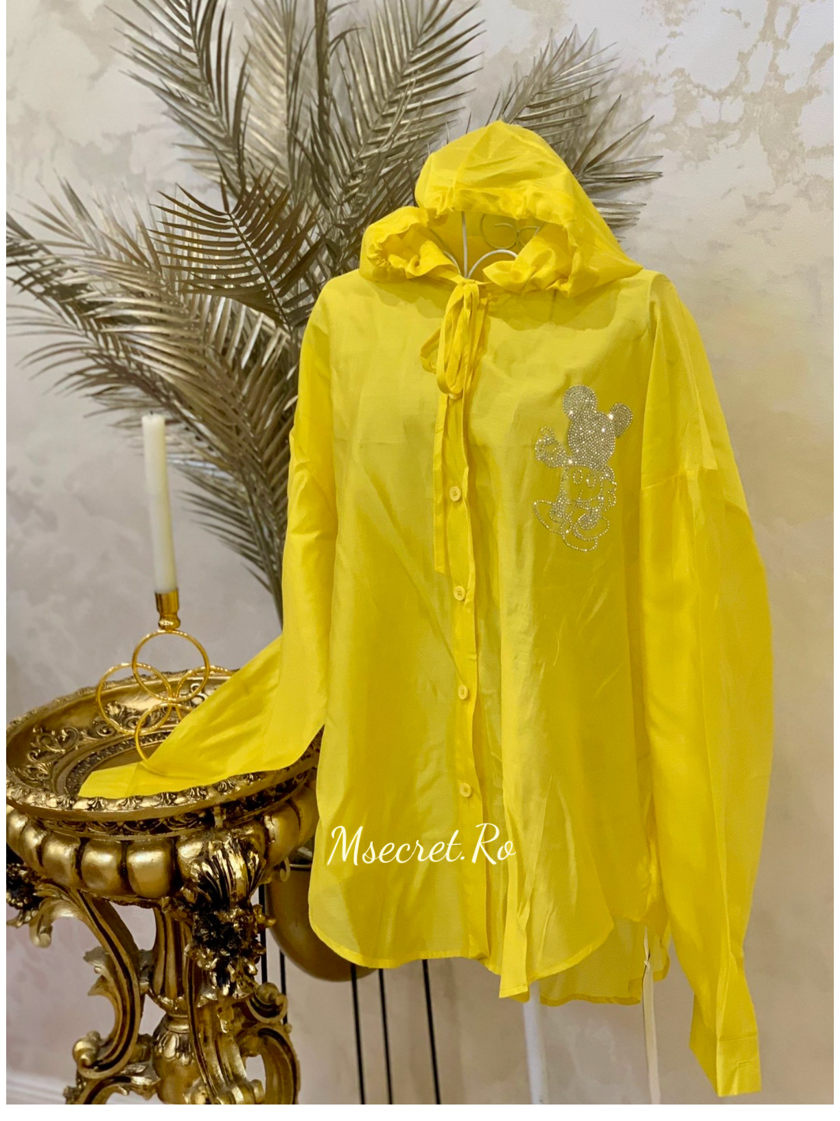 Camasa galbena cu gluga si pietre