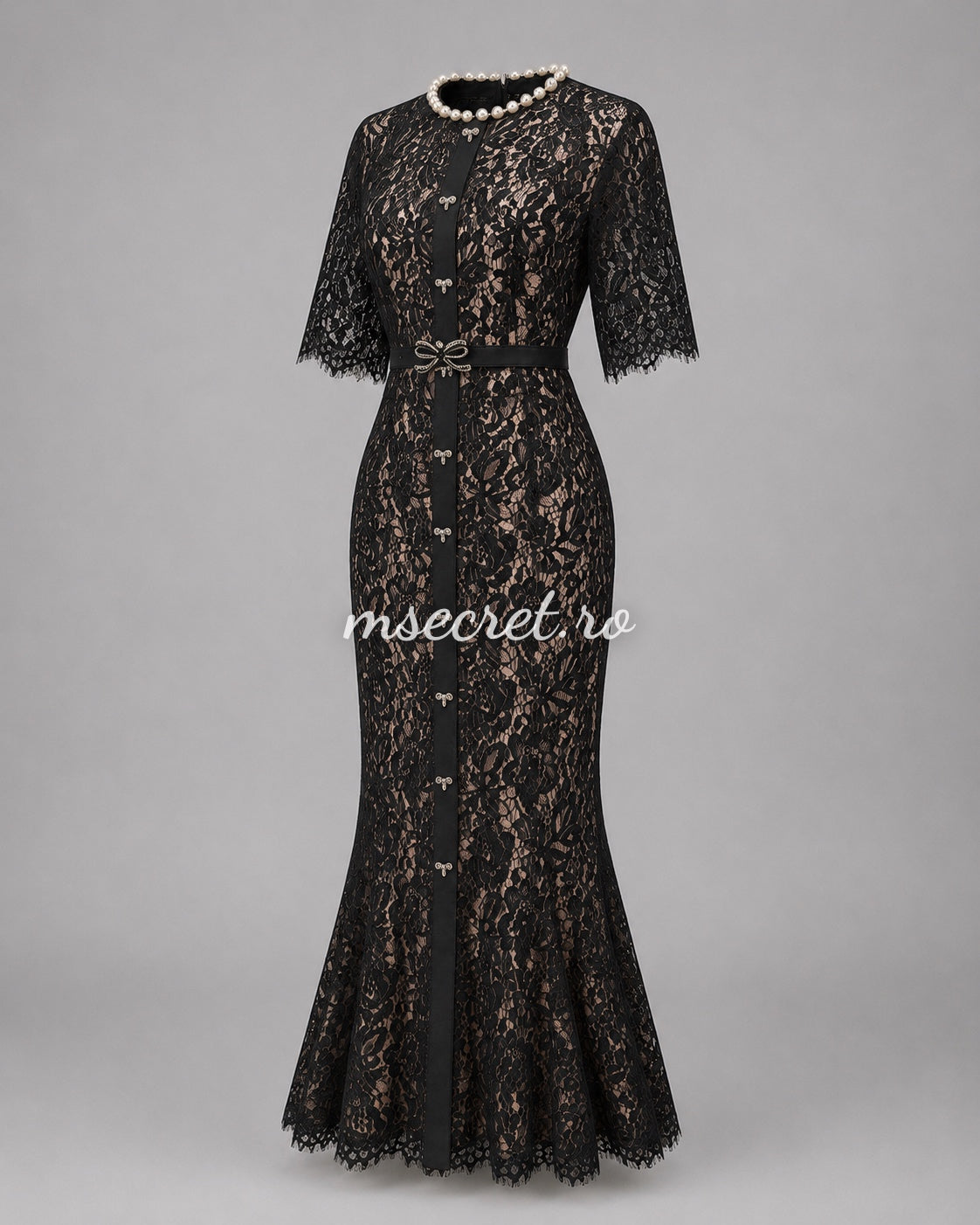 Black lace dress with beaded details