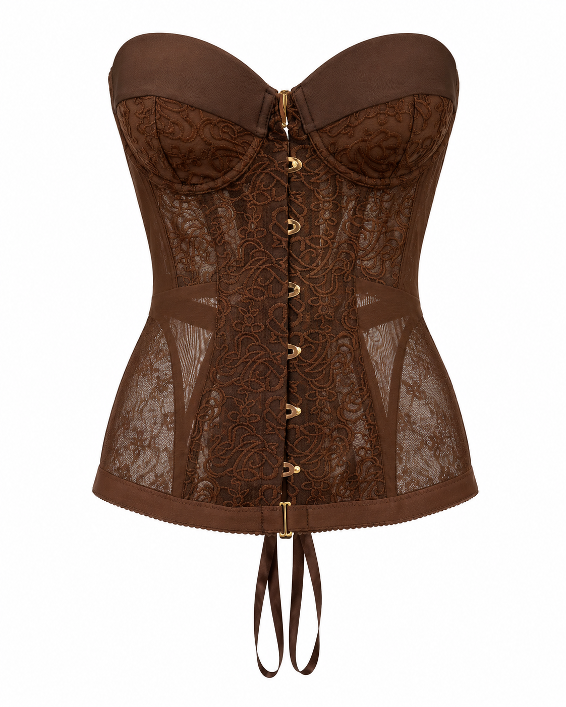 Corset maro din dantela cu cupe
