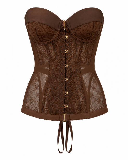 Corset maro din dantela cu cupe