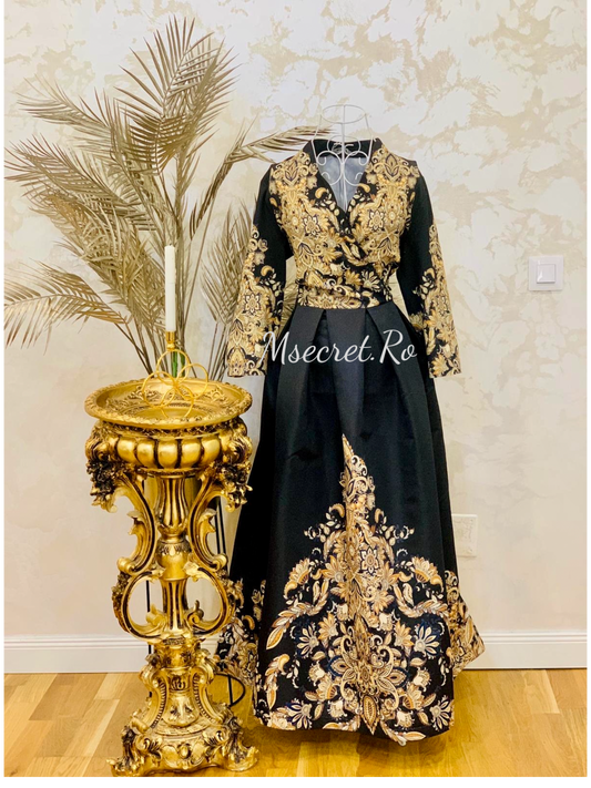 Rochie neagra midi cu model brodat
