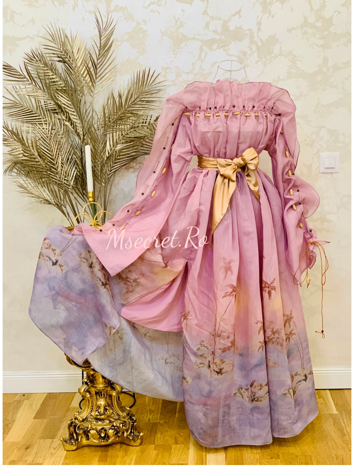 Rochie maxi din in si matase Palm