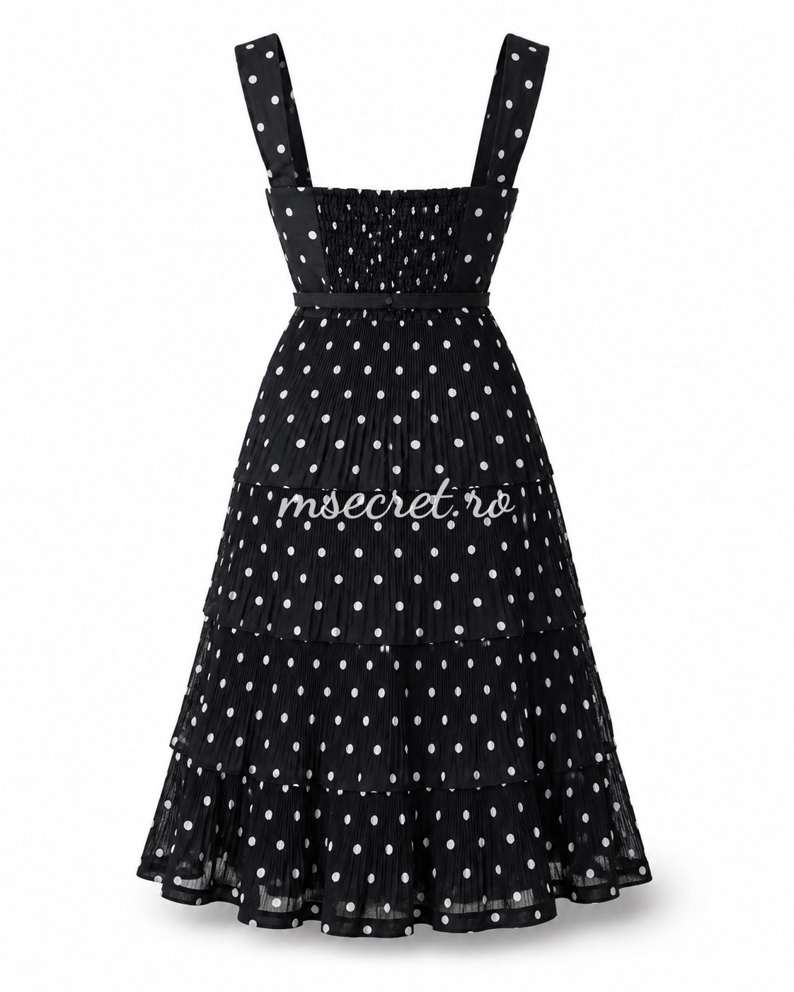 Rochie midi din in neagra cu buline