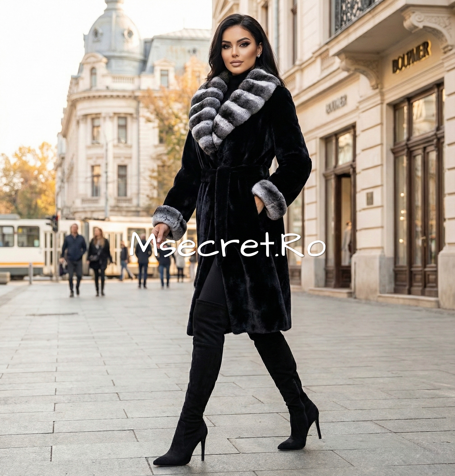 Alcantara fur coat with chinchilla collar and cuffs