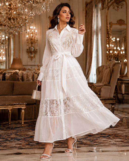 White midi dress with pearls