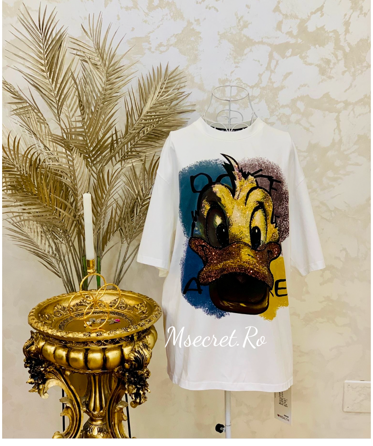 Tricou alb cu pietre din bumbac