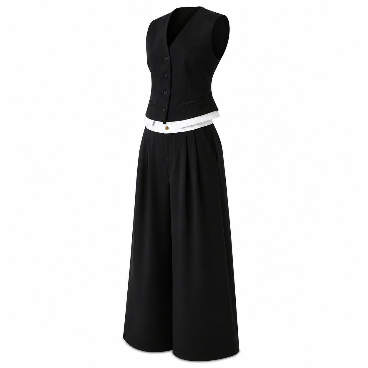 Compleu negru cu vesta si pantaloni