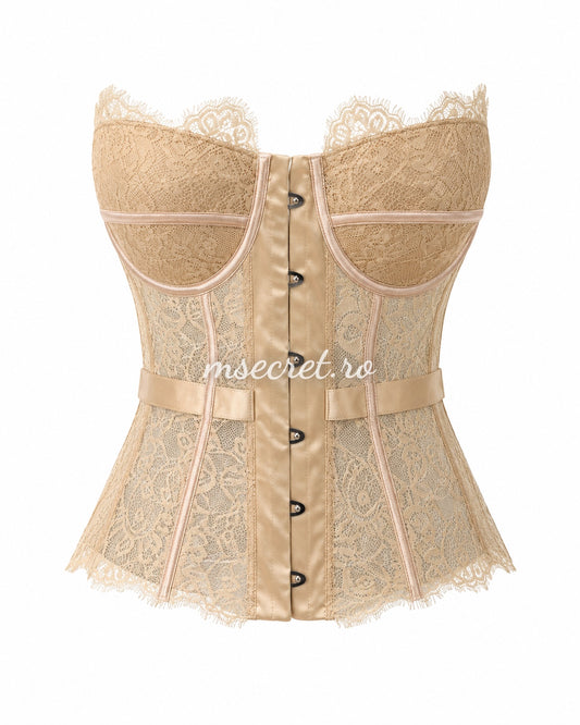 Corset bej din dantela cu cupe