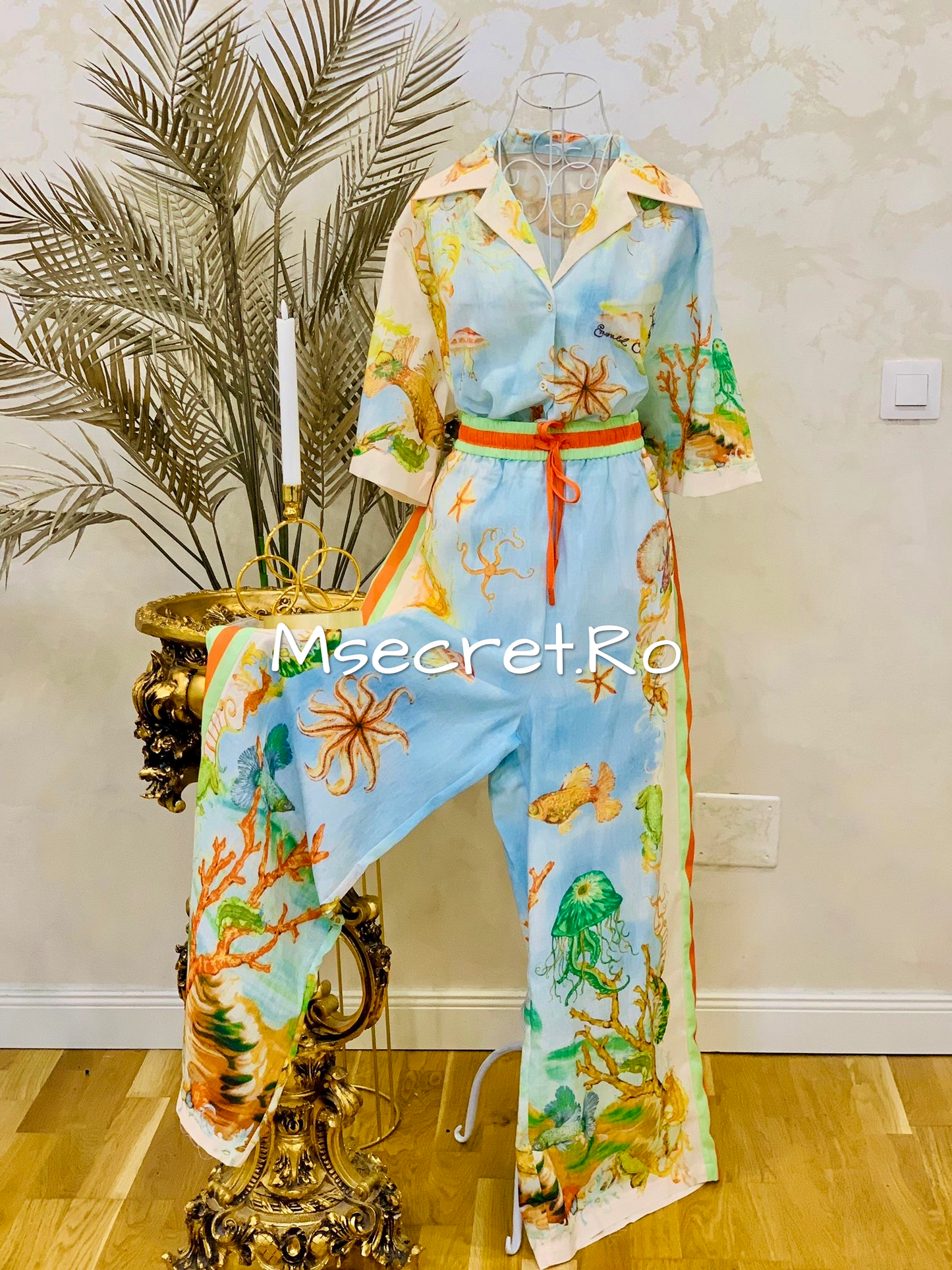 Blue linen set with shirt and long trousers
